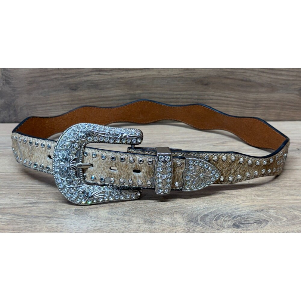 DDD 3-D Ladie's Calf Hair Rhinestone Studded Leather Western Belt #827 Size 34